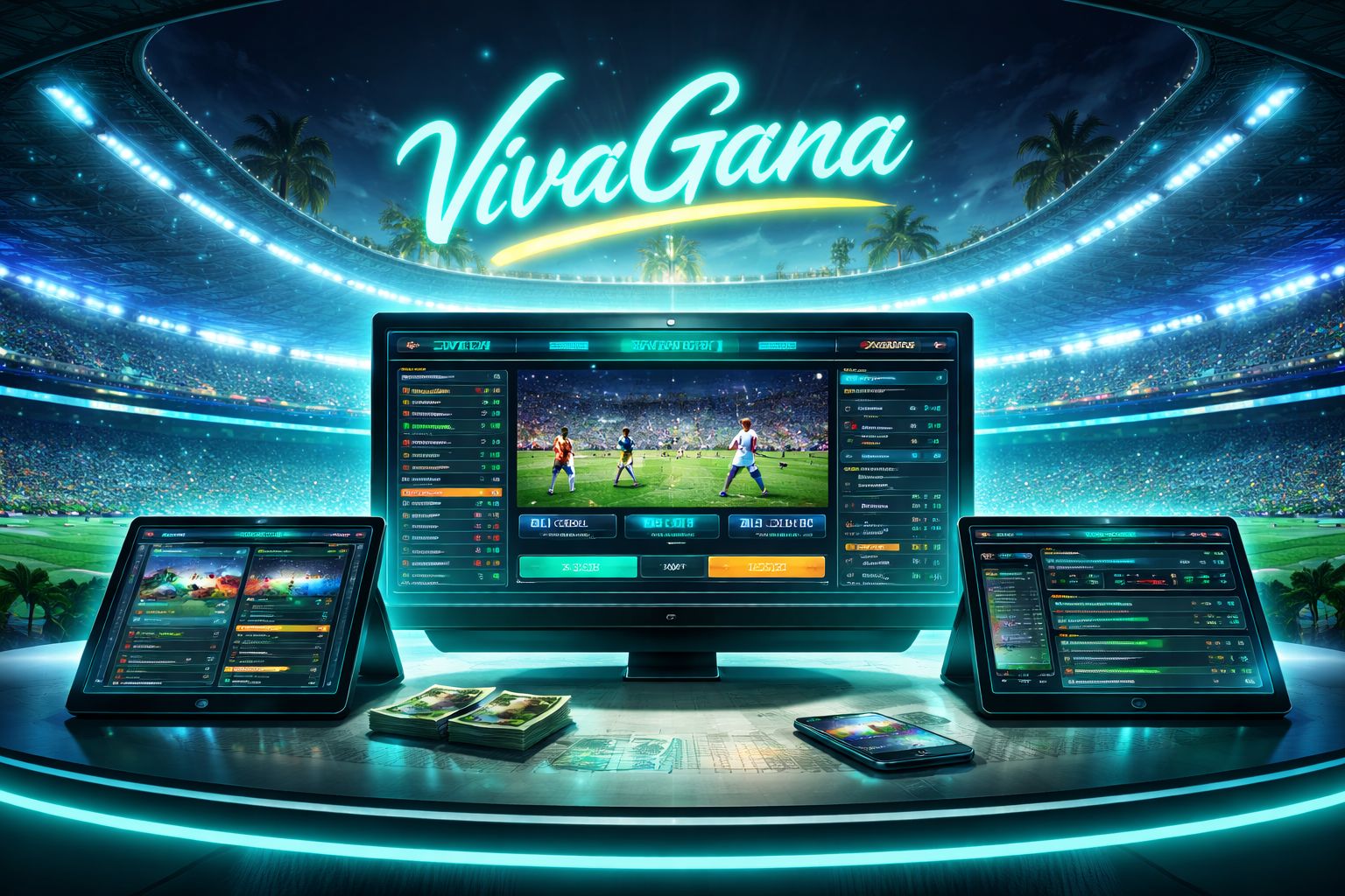Panel de apuestas deportivas VivaGana con eventos en vivo