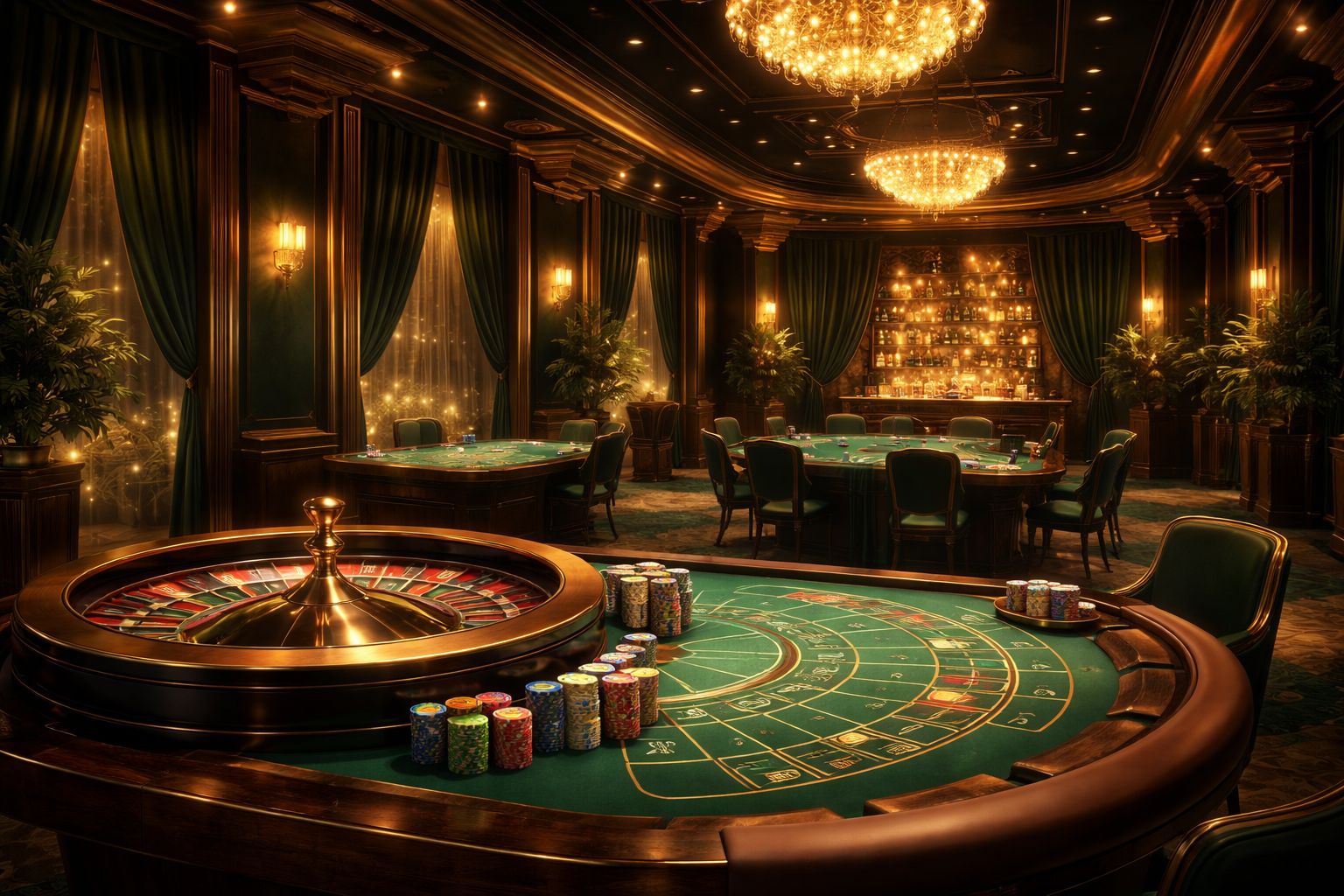 Un elegante montaje de casino en vivo conectado a VivaGana, mostrando una mesa de ruleta y una atmósfera premium de juego en tiempo real.
